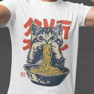 Retro Cat Ramen T-Shirt, Cute Kitty Tee